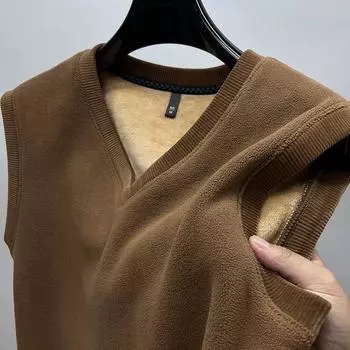 Флисовый жилет с V-образным вырезом, мужская осенне-зимняя одежда для папы, утолщенный флисовый жилет без рукавов, мужской жилет, нижняя часть из флиса M
