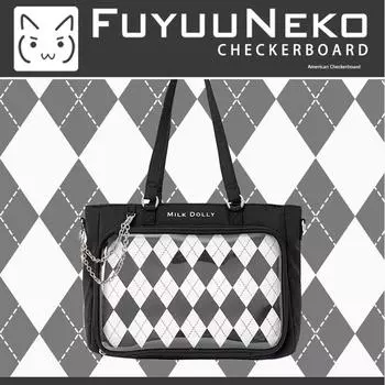 Floating Cat Lolita American Y2g Satin Cartoon Backpack New black. Upgraded Long Satchel. In stock