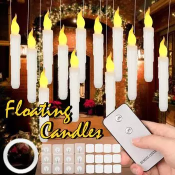 Floating LED Candles Flameless Taper Candles with Remote Flickering Hanging Electronic Candle for Halloween Christmas Tree Decor