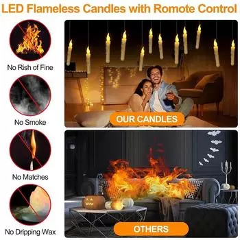Floating LED Candles with Magic Wand Remote Flameless Flickering Warm Light Battery Operated Taper Candle Birthday Halloween