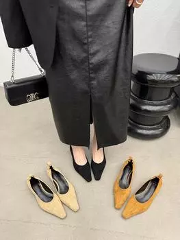 Flock Women Loafers Black Beige Brown Shallow Slip On Low Heeled 2024 New Arrivals Autumn Spring Dress Shoes Party Dress Loafers 35 жёлтый