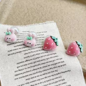 Flocked Fruit Rabbit Earrings: 2024 Cute, Trendy Japanese & Korean Style for Women. AE061