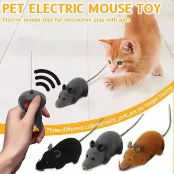 Flocking Remote Control Mouse Электрическая шутка Модель животного Детская игрушка для домашних животных, чтобы дразнить собак и кошек Интерактивные продукты One Size