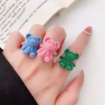 Флокированное кольцо на палец с медведем, милый милый медведь, открытые регулируемые кольца, указательное кольцо, ювелирное изделие, подарок