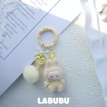 Флокированные мини-виниловые брелоки Labubu: Милая сумка для коляски и брелоки для телефона