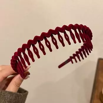 Флокированные обручи для волос для женщин, однотонные, зубчатые, нескользящие чёрный