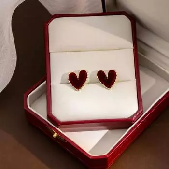 Флокированные винно-красные серьги «Любовь», нежные и милые серьги красный