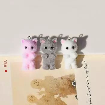 Флокированные животные, мультяшные кошки, смоляные куклы, бусины, кулон, ювелирные изделия «сделай сам», серьги, брелок для одежды, кулон, аксессуары серый