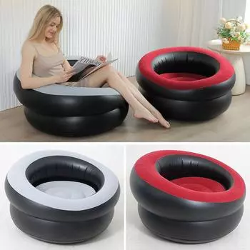 Флокированный экологически чистый ПВХ одноместный надувной шезлонг для кемпинга на открытом воздухе влагостойкий портативный небольшой круглый надувной диван серый