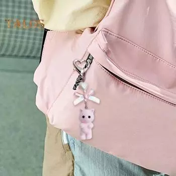 Флокированный брелок-подвеска в виде кота, украшение в виде банта, брелок в форме сердца, кошелек, рюкзак, подвесное украшение для ключей от машины белый