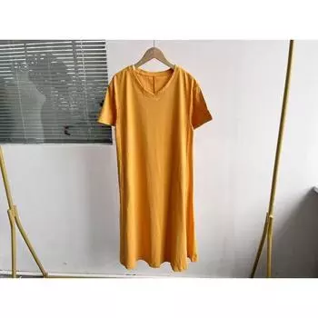 Floor 11a-2 Summer Solid Short sleeve Jumpsuit Long dress Women Loose Slimming Simple and Versatile Temperament Covering Meat D25-3 Orange L