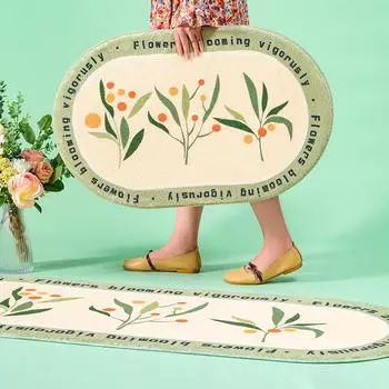 Floor Mats Plant Flowers Small Fresh Soft Rugs Home Entrance Carpet Bedroom Toilet Bathroom Door Absorbent Non-Slip Foot Pad 40cmx60cm оливковое зеленый