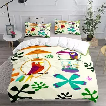 Floral and Birds Duvet Cover Set King Queen Double Full Twin Single Size Duvet Cover Pillow Case Bed Linen Set 265x228cm