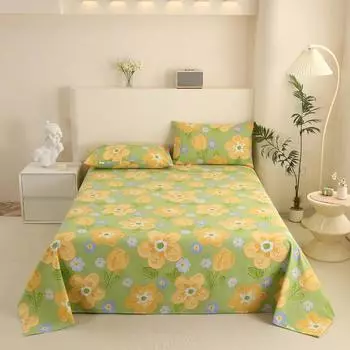 Floral Bed Sheet Set 3Pcs Yellow Flowers Bed Sheet Soft Breathable Cotton Thickened Bedding Set Wrinkle Sheets Pillowcases 150x230cm 3Pcs