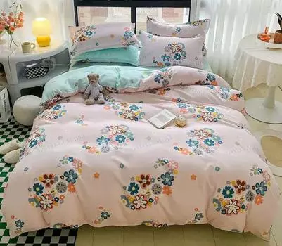 Floral Bedding Set for Kids Adult Bed Linen Duvet Cover + Flat Sheet + 2pc Pillowcase Single Queen King Size Home Textile B92M AU-Sigle150x200 4pcs