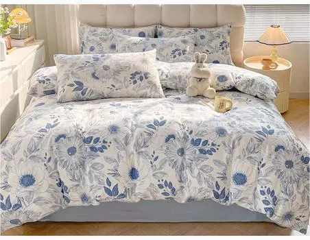 Floral Duvet Cover + 2pcs Pillowcase 100% Cotton Soft Bed Linens, Hotel Bedroom Adult and Kids Single Double Bed Duvet Cover EU-Sigle135x200 3pcs