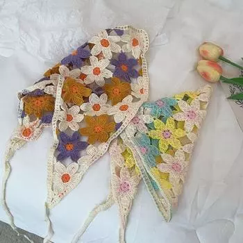 Floral Knitted Headband Hair Band Crochet Bandana Sweet Women Hair Scarf Girls A