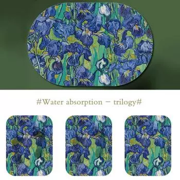 Floral Print Diotomite Bathroom Mat Anti Slip Shower Bath Floor Mats Quick Dry Toilet Rugs Carpet Doormat Washable 40cmx60cm