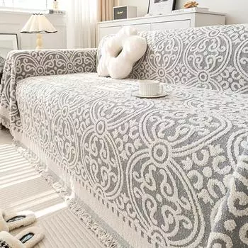 Цветочный диванный плед с геометрическим узором, шенилл, антицарапающий диванное полотенце с кисточкой, для детей, собак, пледы для пикника 180x90cm S