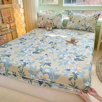 Floral Style Fitted Sheet Pure Cotton Bed Cover sabanas Adults Kids Bed Sheets Soft Bed Linen for Home (Pillowcase Need Order) 90x200cm 1pc