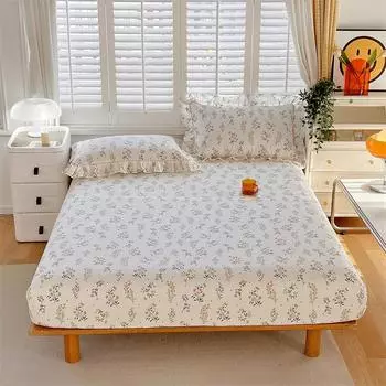Floral Style Fitted Sheet Pure Cotton Bed Cover Skin-friendly Bed Sheets couvre lit Adults Kids Bed Linen (No Pillowcase) 90x200x25cm 1pc