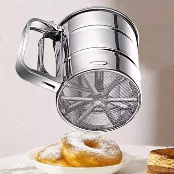 Flour sifter, baking 3-cup sifter for baking cakes, pastries, pies, cupcakes and desserts Stainless steel flour sifter