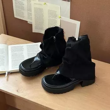 Flow fashion flip-flops hollow open-toed high-heeled long boots summer jeans cool boots women s cool boots fashion shoes 35