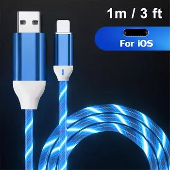 Flow Luminous LED кабель для зарядки 3A быстрая зарядка USB A для iPhone 14 13 12 X USB провод светодиодный кабель светящийся кабель для Airpods iPad 1m