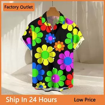 Flower 3D Printed Shirt Hawaiian Holiday Style Fashion Casual Men s Short Sleeve Tops Daily Loose Oversized Harajuku Lapel Shirt S