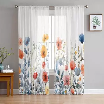 Тюлевые шторы на окна с цветами и растениями для гостиной, спальни, отеля, роскошные украшения, прозрачные шторы 135W x 114H(cm)