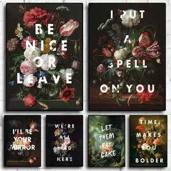 Flower Art Poster We Are All Crazy Quote Pretty Or Leave Fun Canvas Painting And Print Wall Pictures For Living Room Home Decor 21x30cm No Framed