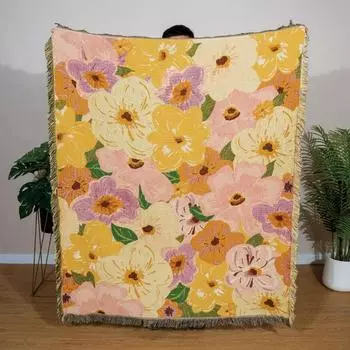 Цветочное искусство диван-одеяло для кровати жаккардовое плетеное уличное пикниковое одеяло винтажное офисное спальное покрывало с кисточками домашний декор гобелен 130x160cm