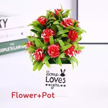 Flower Artificial Rose Letter Flower Pot Potted Plant For Living Office Room Red