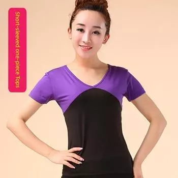 Flower Bamboo Butterfly Yoga Clothing Top Big Sale Spring and Summer Short Sleeve Exercise Clothing Female Yoga Clothes More Gym Dance Sports Purple 4XL
