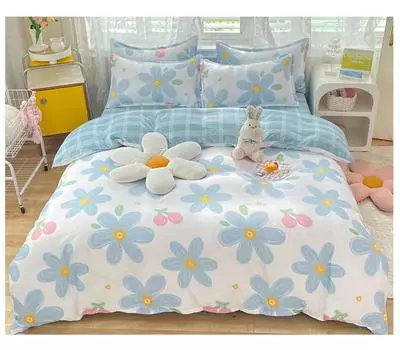 Flower Bedding Set Duvet Cover + Flat Sheet +2pc Pillowcase Double Bed Linens Twin Queen King Full Size Skin Friendly Kids B89 AU-Sigle150x200 4pcs