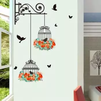 Flower Birdcage Vine Bird Wall Decal Sticker Home Decor Vinyl Decor Mural Art