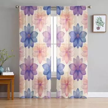 Flower Blossom Blossom Sheer Curtains for Kids Bedroom Living Room Voile Window Curtains Tulle Drapes W135 x H114cm