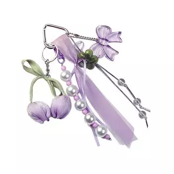 Flower Bowknot Keyring with Soft Ribbon Portable Bag Pendant Elegant Key Holder Acrylic Texture Present for Women Girl фиолетовый