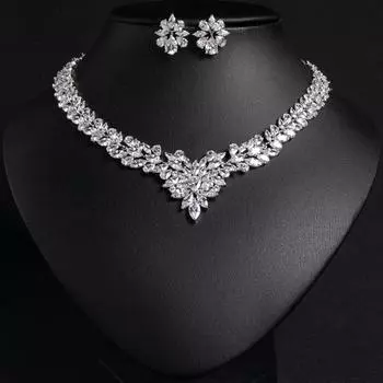 Flower Bridal Jewelry Set Necklace Ice Flower Earrings Zircon Jewelry Set