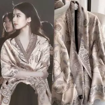 Flower Cashmere Tassel Scarves Imitation Cashmere Large Shawl Simple Printed Scarf Student хаки