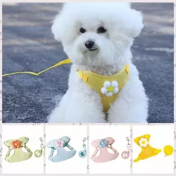 Flower Cat Harness Vest Chest Rope Set Cloth Cat Vest Chest Rope Set Puppy Chest Strap Outdoor XS розовый