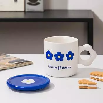 Flower Ceramic Cup High Value Cup Mug Girl Cartoon Coffee Cup Breakfast Cup Water Cup Simple 330ml