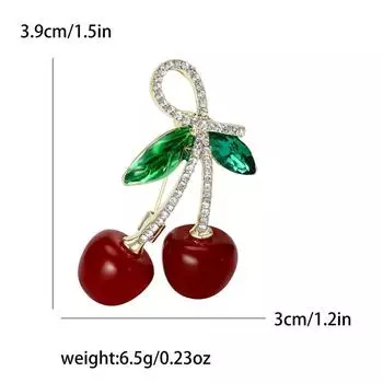 Flower Cherry Women Brooch Crystal Rhinestone Cherry Shape Pin Crystal Cherry Lapel Pins Ornament