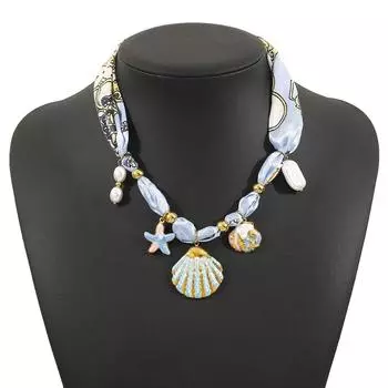 Flower Cloth Wrap Scarf Chain Necklace Shell Dopamine Necklace Beach Ocean Series Necklace Gift Shell