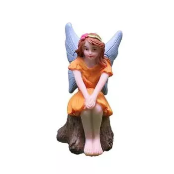 Flower Fairy Resin Crafts Wing Design Micro Landscape Ornament Decoration Fairy Sitting Stump