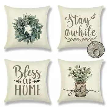 Чехол для подушки с изображением цветка и зеленого листа 45x45 см, украшение для дивана в гостиной, водонепроницаемый чехол для подушки, украшение для дома, сада, двора 4PCS