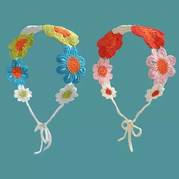 Цветочная повязка для волос, милая темпераментная резинка для волос, милая вязаная повязка для волос для девочек, повязка на голову зелёный