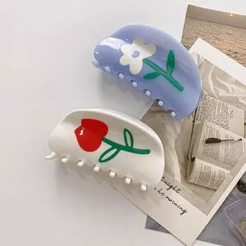 Flower Hair Claws Acrylic Hair Pins Ins Ponytail Holders Wash Face