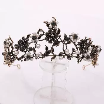 Инкрустированный цветами черный бриллиантовый жемчуг свадебный венец в стиле барокко корейская свадебная и праздничная повязка на голову аксессуары для повязки на голову