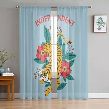 Flower Jungle Tiger Modern Curtain For Living Room Transparent Tulle Curtains Window Sheer For The Bedroom Accessories Decor W135 x H114cm